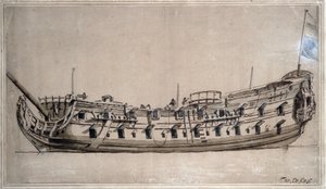 Navire britannique de quatrième classe, avec 42 canons, construit vers 1675 - Willem van de Velde the Younger