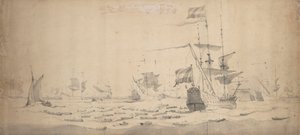 Flotte hollandaise en attente dans une brise : un conseil de guerre, vers 1665