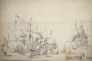 Navires de combat néerlandais séchant les voiles, vers 1658 - Willem van de the Elder Velde