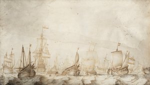 Bateaux de pêche au hareng hollandais en mer du Nord - Willem van de the Elder Velde