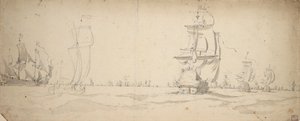 Navires hollandais descendant vers la flotte principale, mai ? 1672 - Willem van de the Elder Velde