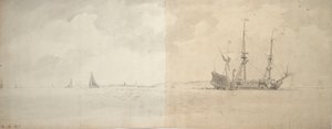 Un vaisseau de guerre néerlandais au mouillage, c.1666 (graphite) - Willem van de Velde the Younger