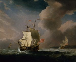 Un deux-ponts anglais par vent fort avec un autre navire en arrière-plan