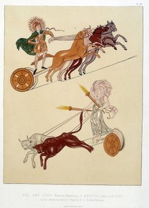 Figures allégoriques du Soleil et de la Lune - dans "Les miniatures et ornements des manuscrits anglo-saxons et irlandais" - William (1824  after 1913) Day