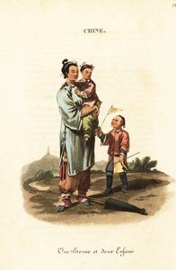 Nourrice chinoise et deux enfants