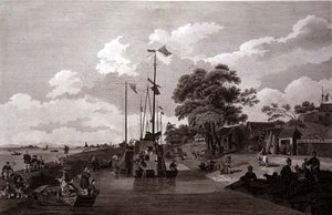 Vue du lac Pao-Yng où il est séparé du Grand Canal par une digue de terre, gravé par William et Elizabeth Ellis, publié par G. Nicol - William (after) Alexander