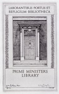 Ex-libris pour la bibliothèque du Premier Ministre, gravé par Robert Sargent Austin