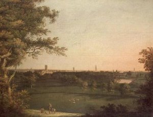 Vue de Manchester avec des personnages au premier plan - William (attr. to) Bellers