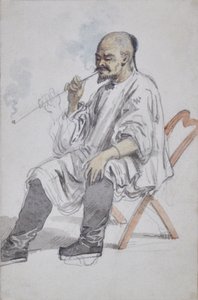 Homme chinois assis fumant
