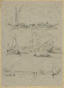 Trois esquisses de bateaux sur la rivière de Düsseldorf - William Alfred Delamotte
