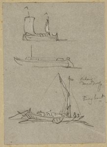 Trois croquis de bateaux sur le Rhin à Düsseldorf - William Alfred Delamotte