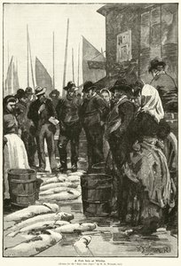 Vente de poissons à Whitby - William Barnes (after) Wollen