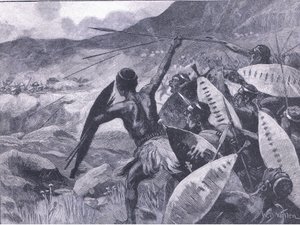 Combats dans les collines de Matoppo : charge des Matabele, illustration de l