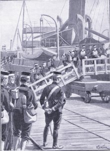 Troupes japonaises embarquant à Kobe, illustration de l