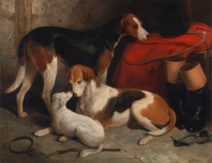 Un couple de foxhounds avec un terrier, propriété de Lord Henry Bentinck