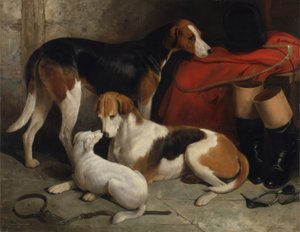Un couple de foxhounds de Lord Henry Bentinck avec un terrier, c.1845