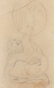 Une figure accroupie tenant un bouclier (verso) - William Blake