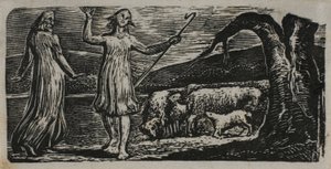 Colinet part dans la tristesse : Tronc fendu à droite, des Pastorales de Virgile - William Blake
