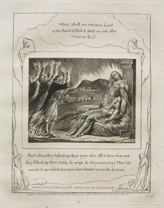 Le Livre de Job : Pl. 7, Et quand ils levèrent les yeux de loin et ne le reconnurent pas... - William Blake