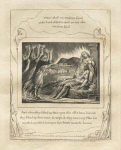 Le Livre de Job : Pl. 7, Et quand ils levèrent les yeux de loin et ne le reconnurent pas... - William Blake