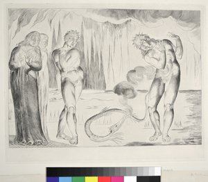 Le cercle des voleurs : Buoso Donati attaqué par le serpent, Enfer, Chant XXV, illustration de la 