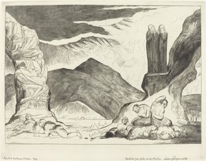 Le Cercle des Falsificateurs; Dante et Virgile se Bouchant le Nez à cause de la Puanteur - William Blake