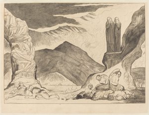 Le Cercle des Falsificateurs; Dante et Virgile se Bouchant le Nez à cause de la Puanteur - William Blake