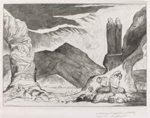 Le Cercle des Falsificateurs; Dante et Virgile se Bouchant le Nez à cause de la Puanteur - William Blake