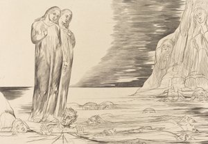 Le cercle des traîtres, le pied de Dante frappant Bocca degli Abbate - William Blake