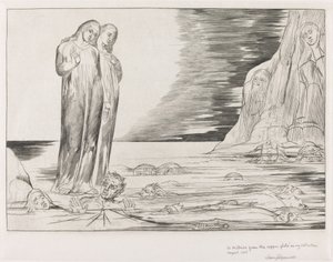 Le cercle des traîtres, le pied de Dante frappant Bocca degli Abbate - William Blake