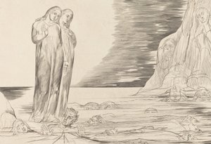 Le cercle des traîtres, le pied de Dante frappant Bocca degli Abbate - William Blake