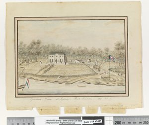 Opp. p. 225. `Maison du gouverneur à Sydney, Port Jackson 1791