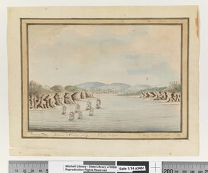 Opp. p. 56. `Botany Bay. Sirius et convoi entrant : Supply et division des agents dans la baie. 21 janvier 1788