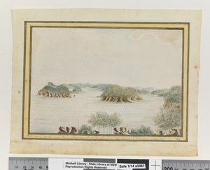 Opp. p. 93. `Bras sud-ouest de Broken Bay, Nouvelle-Galles du Sud depuis une île à l