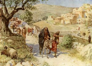 Le roi David fuyant Jérusalem est maudit par Shimei - Bible - William Brassey Hole