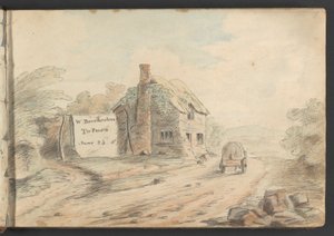Paysage avec hameau et charrette