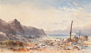 Une journée venteuse avec des pêcheurs sur le rivage, 1874 - William Cook of Plymouth