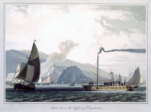 Bateau à vapeur sur la Clyde près de Dumbarton, Écosse, 1829 - William Daniell