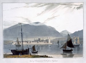 Vue du château de Caernarvon depuis Anglesea, Pays de Galles, 1814 - William Daniell