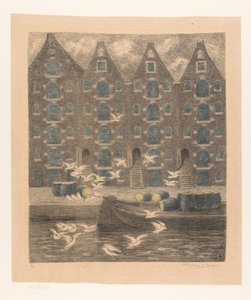 Entrepôts sur le Brouwersgracht à Amsterdam - William Degouve de Nuncques (signed by artist)