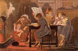 Samedi soir : une famille lisant et se divertissant le soir - William Dickes