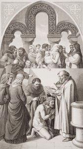 Le baptême du roi Ethelbert (c.552-616) du Kent par Saint Augustin à Canterbury en 597, de 