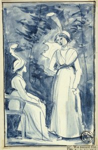 Deux femmes en robe de la fin du XVIIIe siècle