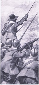 Les Lowlanders à la bataille de Killiecrankie, illustration de British Battles on Land and Sea, 1915