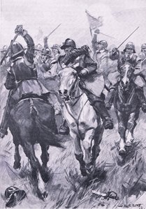 Le conflit de cavalerie à Dunbar, 3 septembre 1650, illustration de British Battles on Land and Sea, 1915 - William Edward Stott