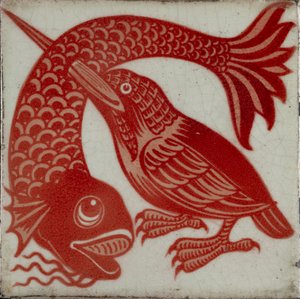 Carreau avec martin-pêcheur avec bec à travers le poisson, 1882-1888