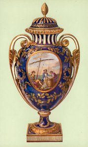 Vase, Sèvres, bleu de roi, offert par Gustave III à Catherine II (lithographie en couleur)
