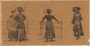 Études de femmes à la balustrade du parc - William Glackens