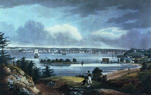 New York depuis les hauteurs près de Brooklyn, 1820-23 (aquatinte colorée) - William Guy Wall
