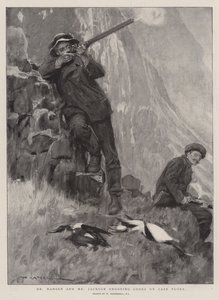 Le Dr Nansen et M. Jackson tirant sur des plongeons au Cap Flora